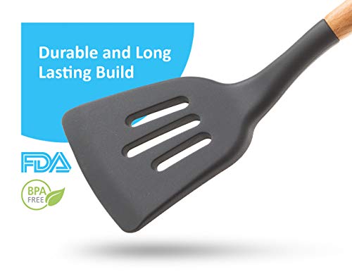 Silicone Cooking Utensils Set (6 pcs) Natural Wood Kitchen Utensils – Eco Friendly & BPA Free, Non Scratch & Non Stick Easy Grip Cooking Tools And Best Kitchen Gadgets Tools for Cookware - Image 9