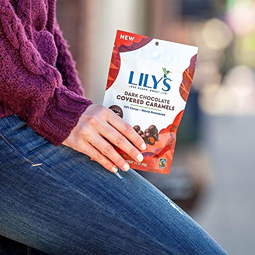 Dark Chocolate Covered Caramels By Lily's Sweets | Made with Stevia, No Added Sugar, Low-Carb, Keto Friendly | Fair Trade, Gluten-Free & Non-GMO Ingredients | 3.5 oz, 3 Pack - Image 2