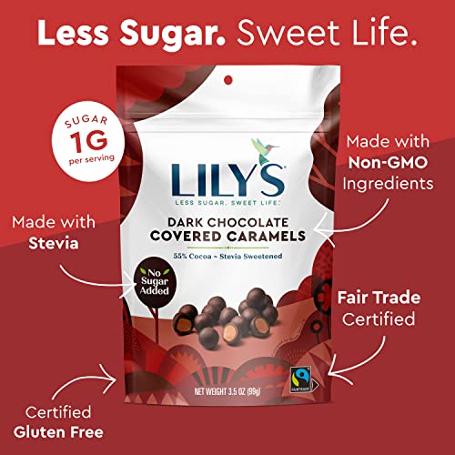 Dark Chocolate Covered Caramels By Lily's Sweets | Made with Stevia, No Added Sugar, Low-Carb, Keto Friendly | Fair Trade, Gluten-Free & Non-GMO Ingredients | 3.5 oz, 3 Pack - Image 4